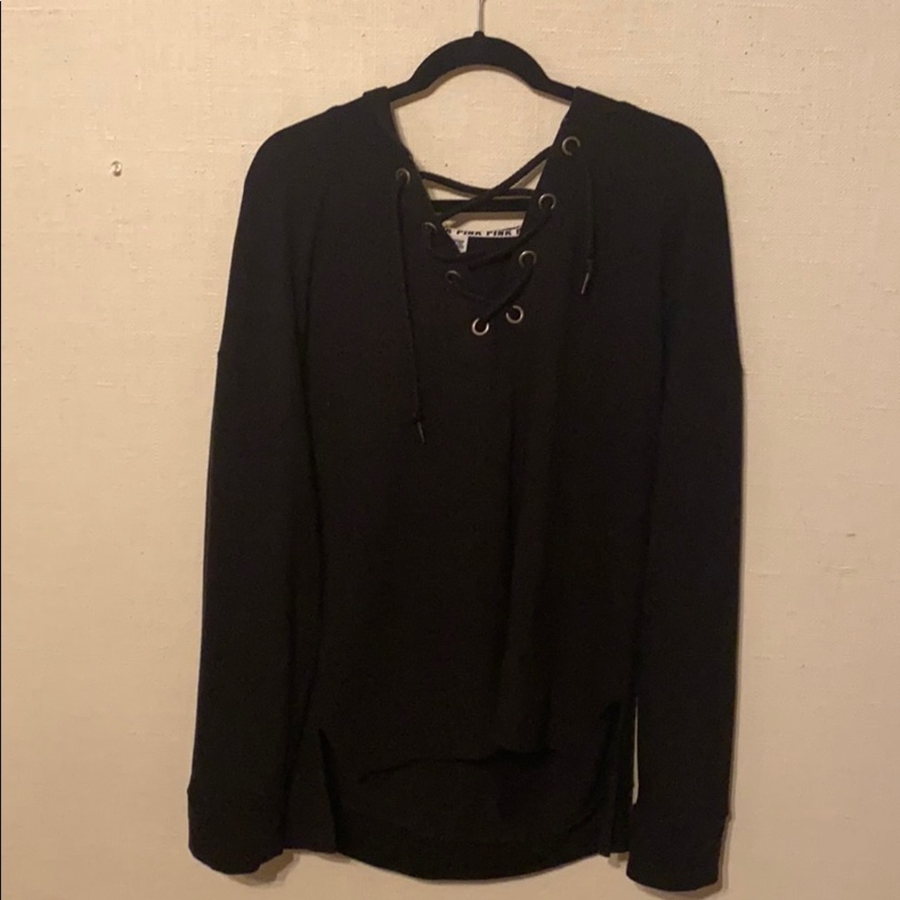 VS Pink Lace Up Logo Sweater